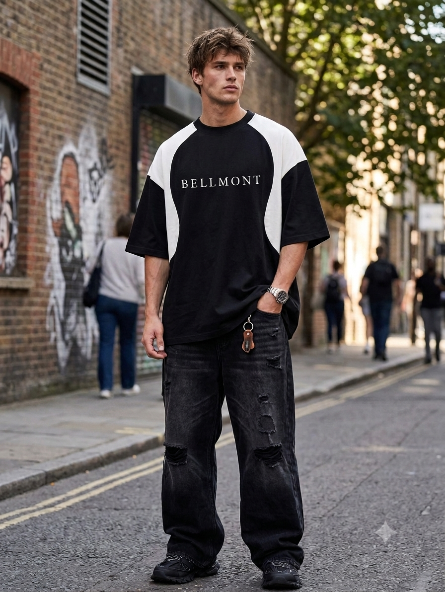 Bundle of 2 BELLMONT White and black Oversized Baggy T-Shirt