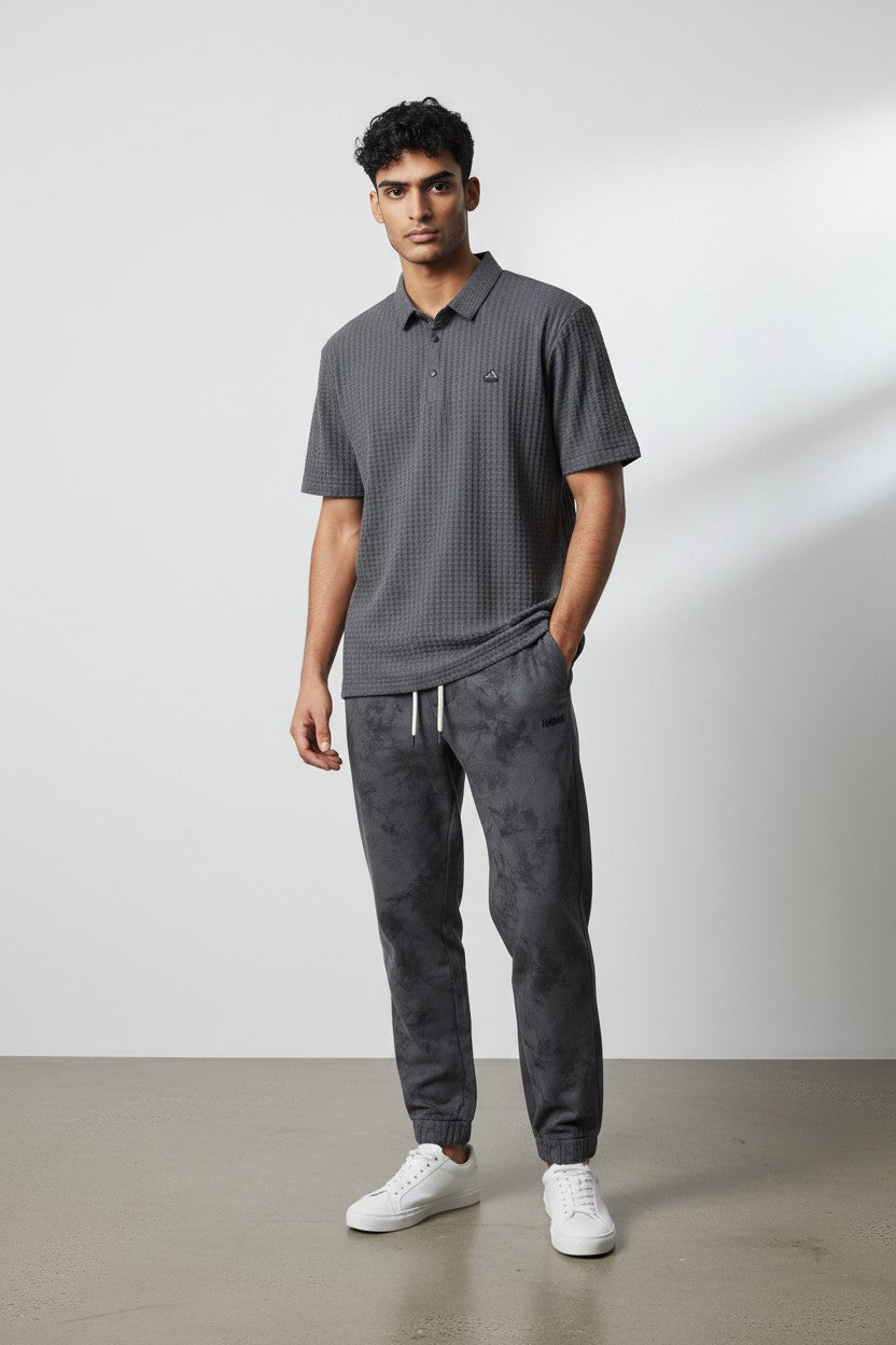 Titan Grid Polo T. Shirt & Grey Stealth Marble Trousers Set