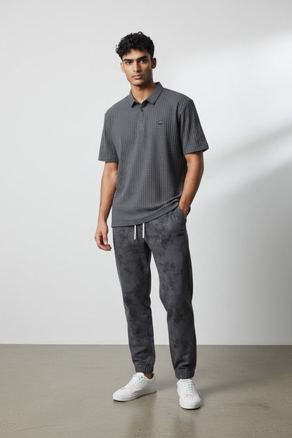 Titan Grid Polo T. Shirt & Grey Stealth Marble Trousers Set