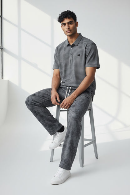Titan Grid Polo T. Shirt & Grey Stealth Marble Trousers Set