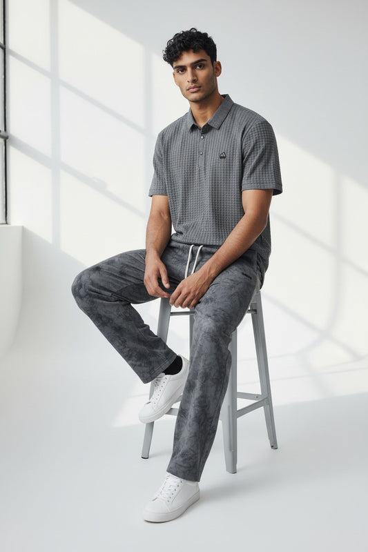 Titan Grid Polo T. Shirt & Grey Stealth Marble Trousers Set