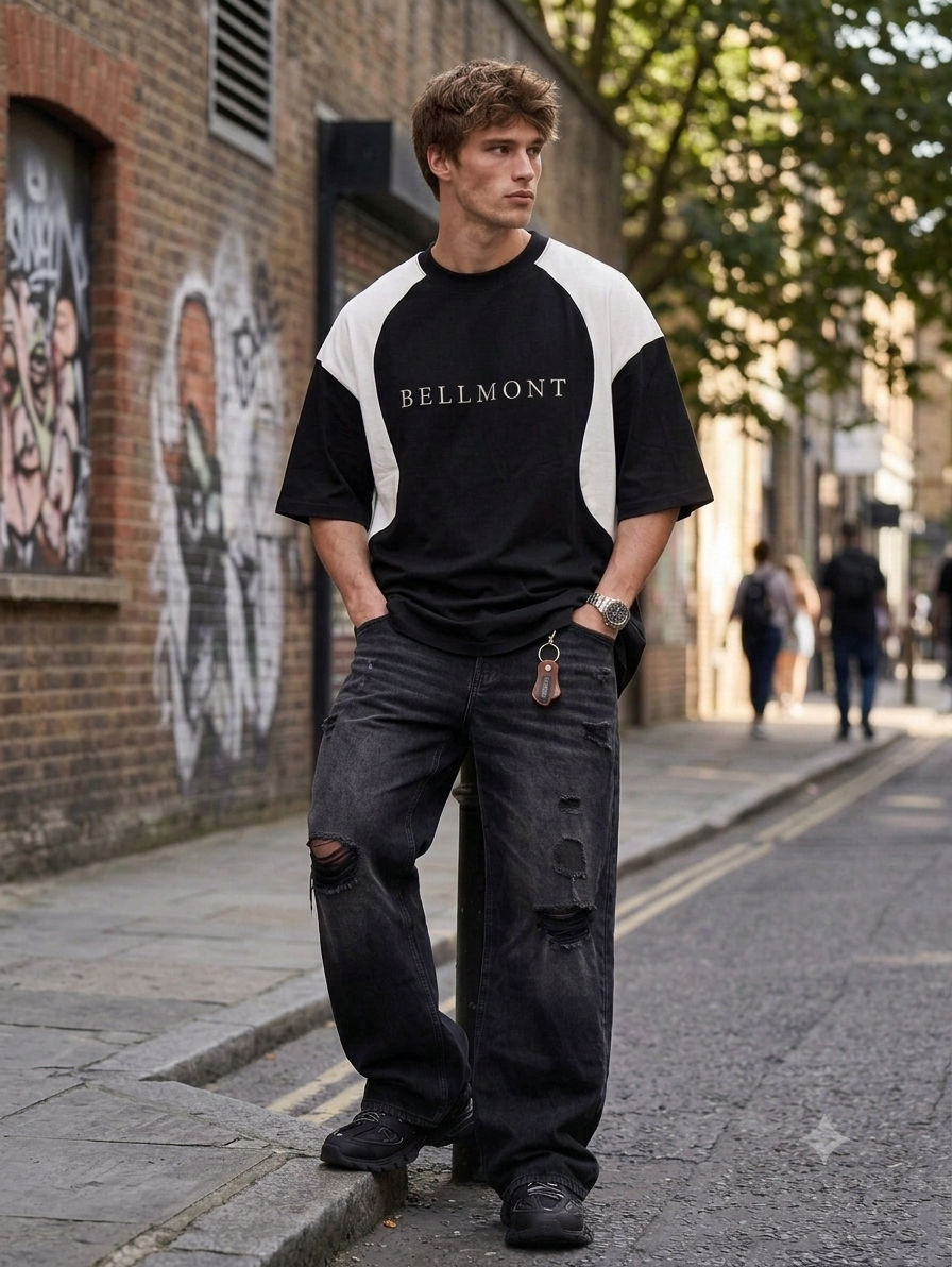 BELLMONT Black Oversized Baggy T-Shirt