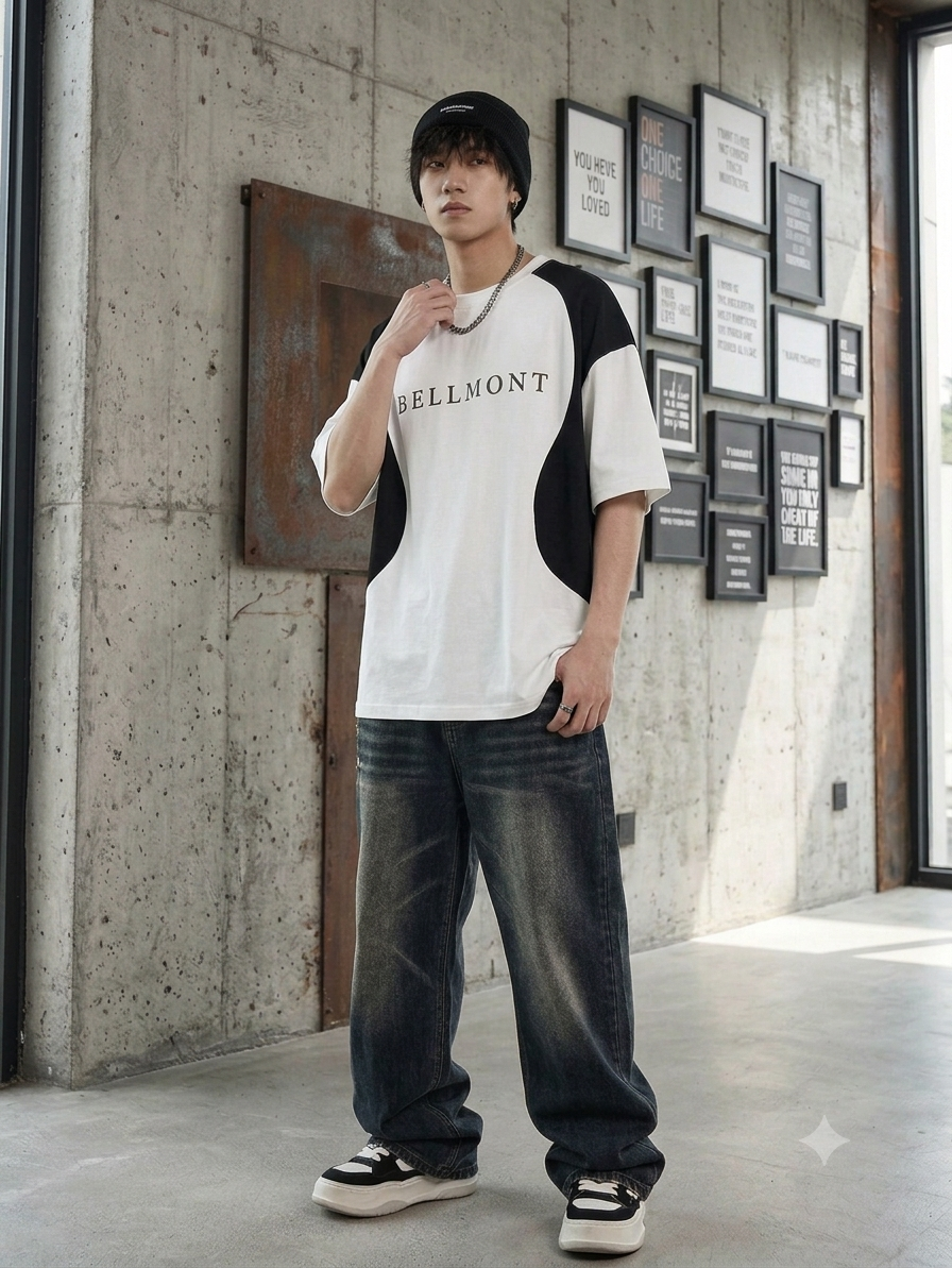 BELLMONT White Oversized Baggy T-Shirt