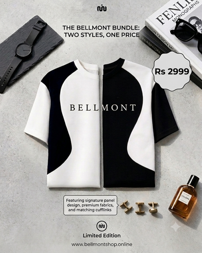 Bundle of 2 BELLMONT White And Black Oversized Baggy T-Shirt