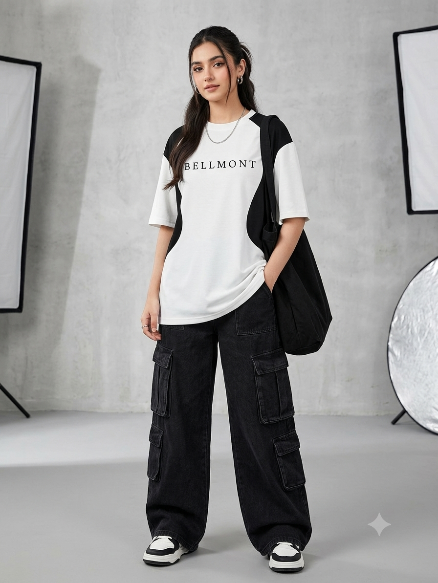 Bundle of 2 BELLMONT White And Black Oversized Baggy T-Shirt
