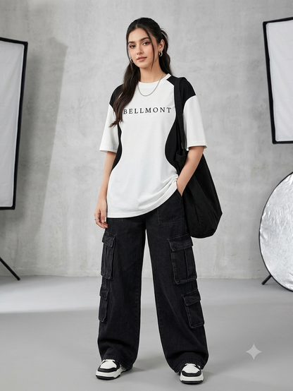 Bundle of 2 BELLMONT White And Black Oversized Baggy T-Shirt