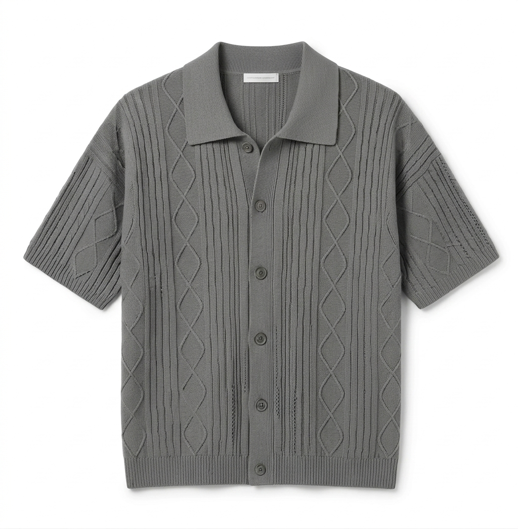 Cable-Knit Polo Cardigan T. Shirt