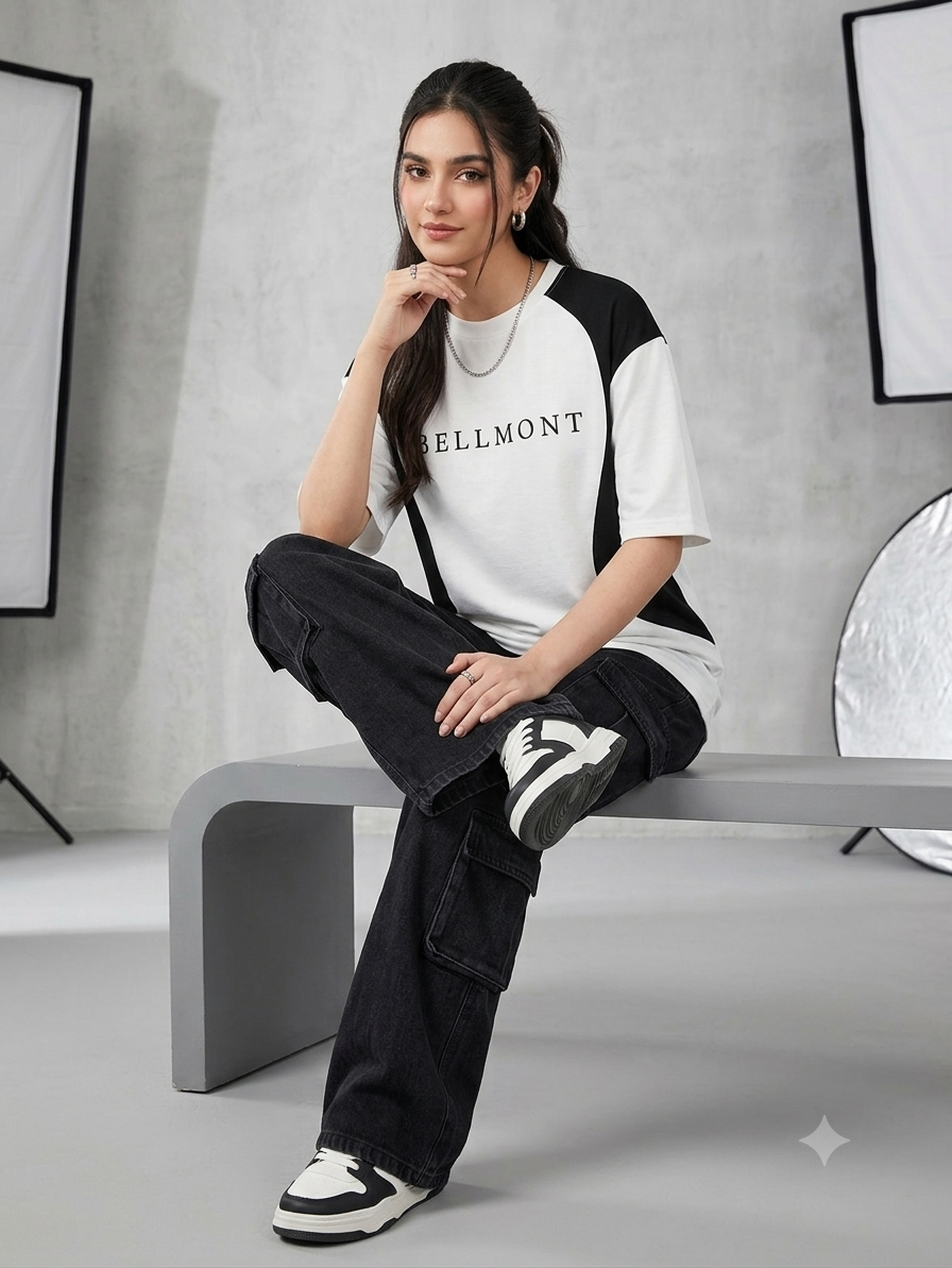 Bundle of 2 BELLMONT White And Black Oversized Baggy T-Shirt