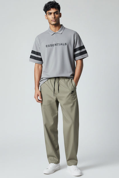 Light olive relaxed-fit Trousers & Grey polo T-shirt