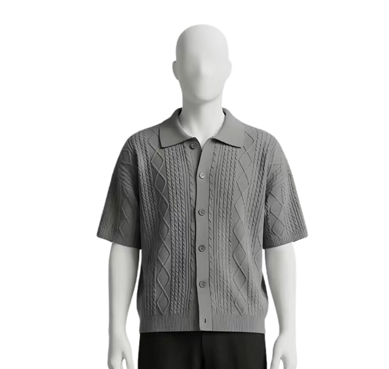 Cable-Knit Polo Cardigan T. Shirt
